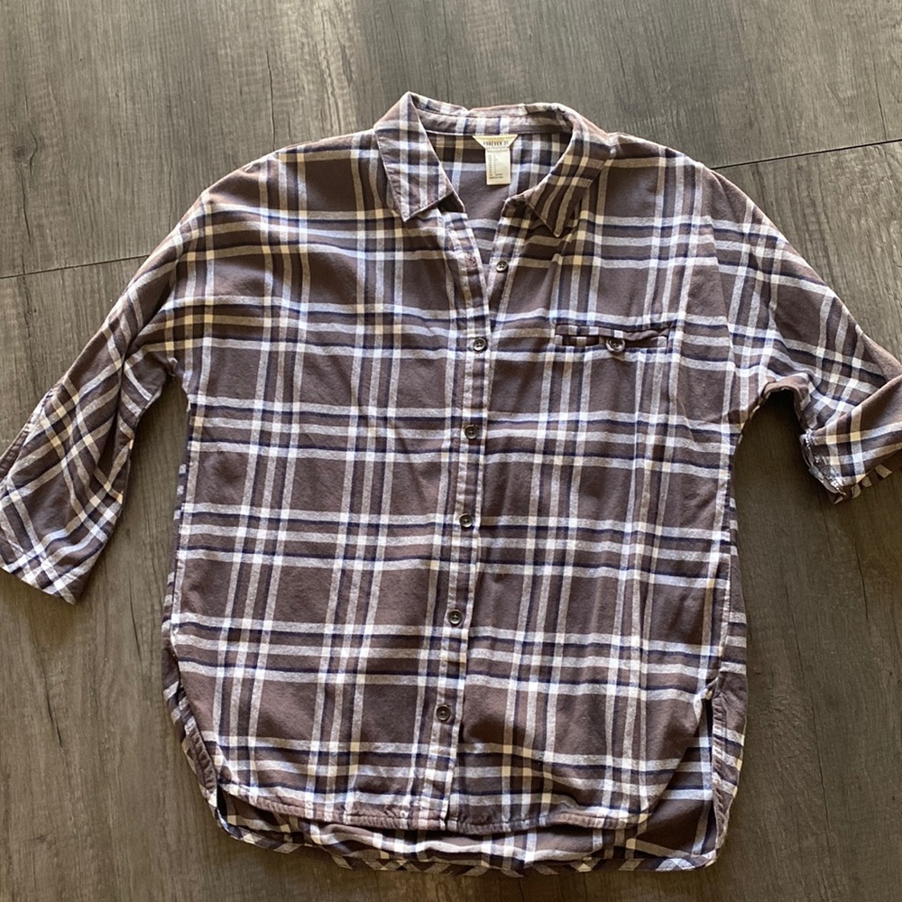 FOREVER 21| plaid 3/4 sleeve shirt S